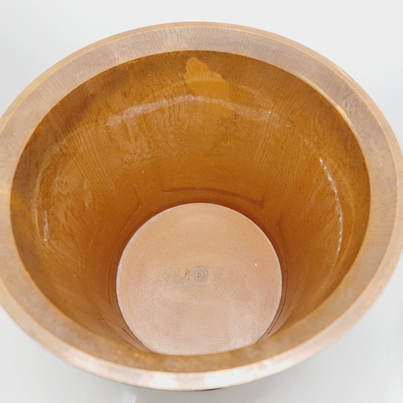 Vtg Max Klein Faux Wood Rose Plastic TrashCan Waste Basket Planter Pot Brown MCM - Picture 4 of 10